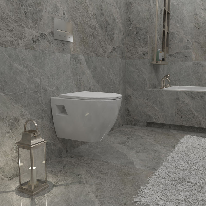 Avena Rimless Wall Hung Toilet with Soft Close Seat – Gloss White