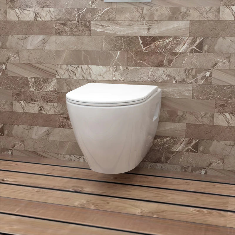 Avena Rimless Wall Hung Toilet with Soft Close Seat – Gloss White