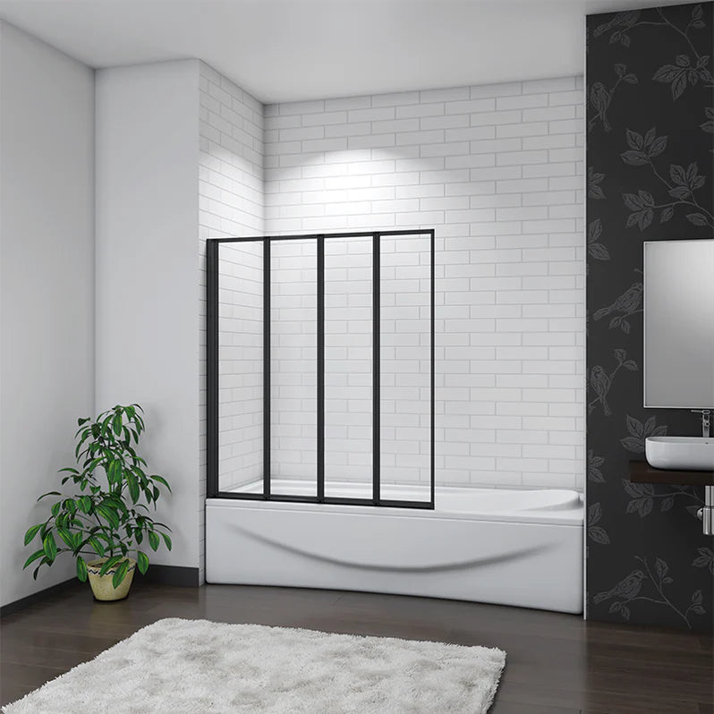 4/5 Fold Bath Shower Screen Panel Black frame 90