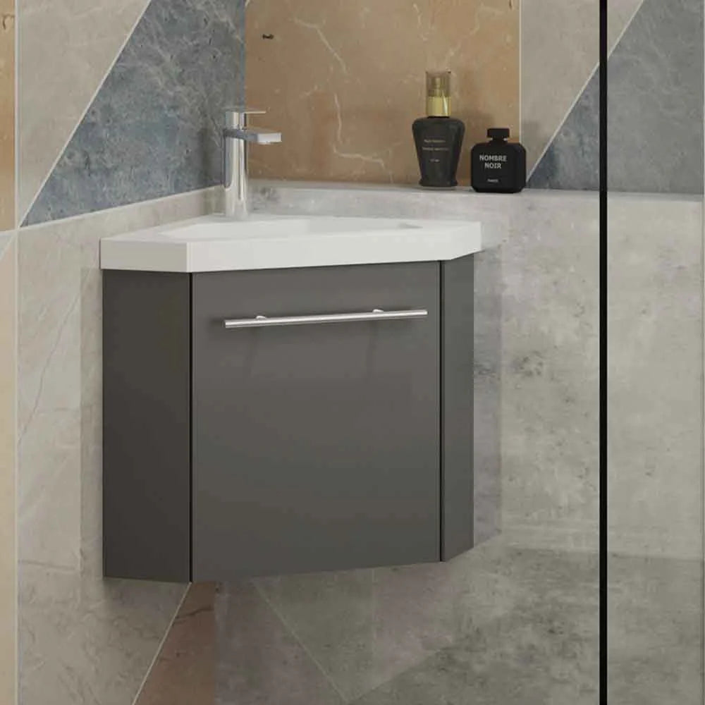Sila Matt Grey 400mm Corner Cloakroom Vanity Unit with Resin Basin