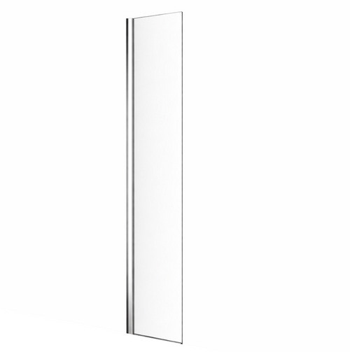 Side view of a chrome-framed glass shower screen, showcasing a sleek and minimal design