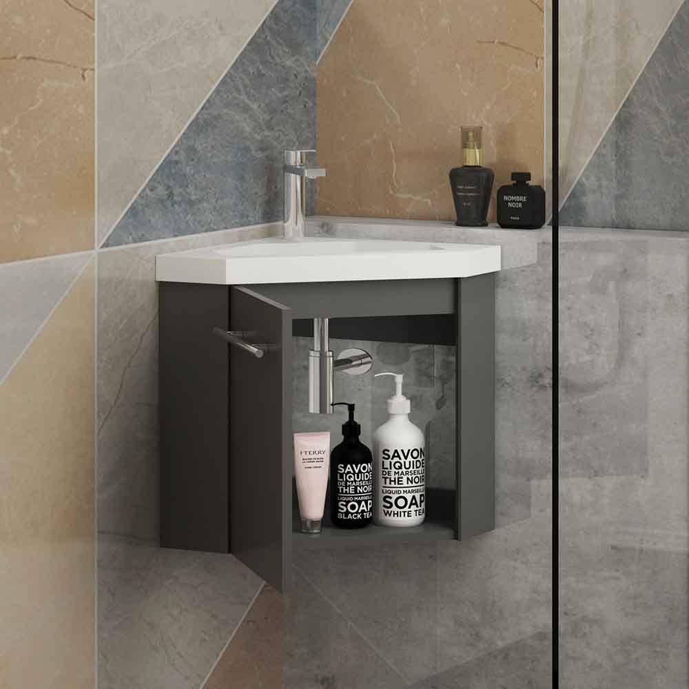 Sila Matt Grey 400mm Corner Cloakroom Vanity Unit with Resin Basin