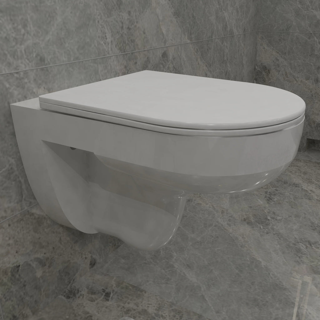 Vetra Rimless Wall Hung Toilet Pan With Soft Close Seat – White