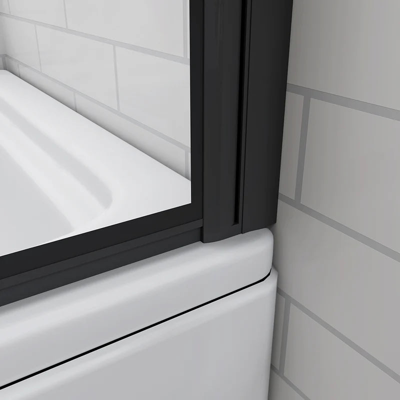 Abstract Grid 800 × 1400mm Pivot Bath Shower Screen – Matt Black