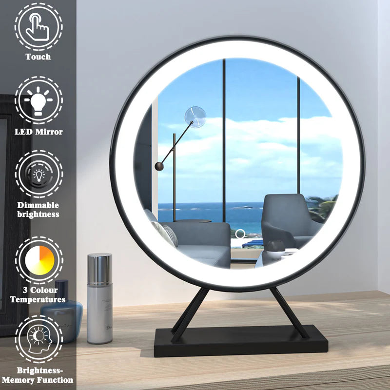 LumeEdgeLux 400mm Round LED Desktop Makeup Mirror Black Dimmable
