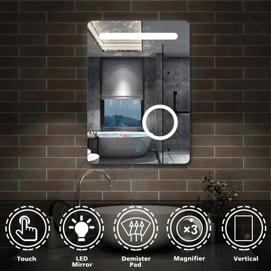LumeEdgeLux 500x700 LED Bathroom Mirror With Demister & 3x Magnifier – Touch Control