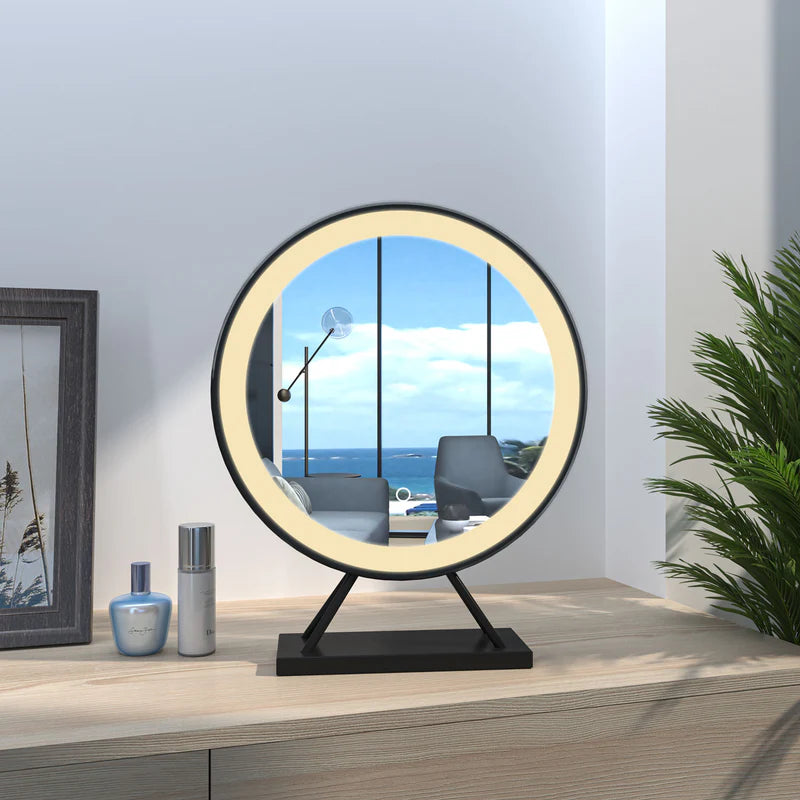 LumeEdgeLux 400mm Round LED Desktop Makeup Mirror Black Dimmable