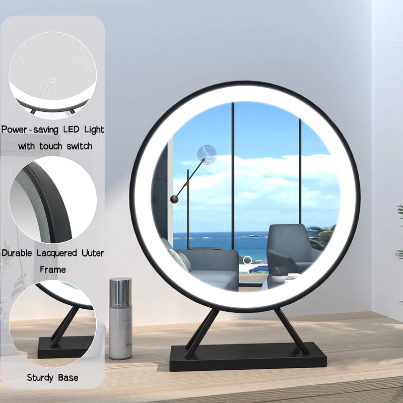 LumeEdgeLux 400mm Round LED Desktop Makeup Mirror Black Dimmable