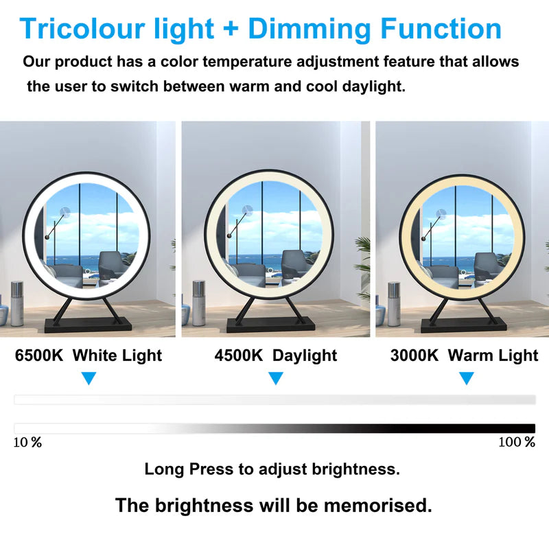 LumeEdgeLux 400mm Round LED Desktop Makeup Mirror Black Dimmable
