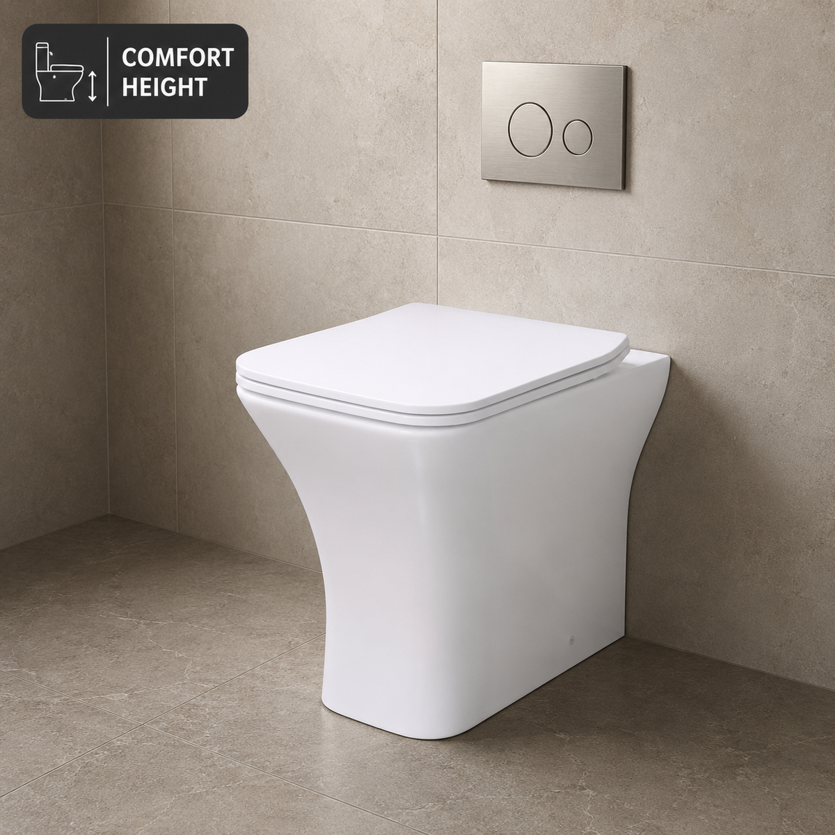 Kavera Primo Rimless Square Comfort Height Back To Wall Toilet With Soft Close Seat