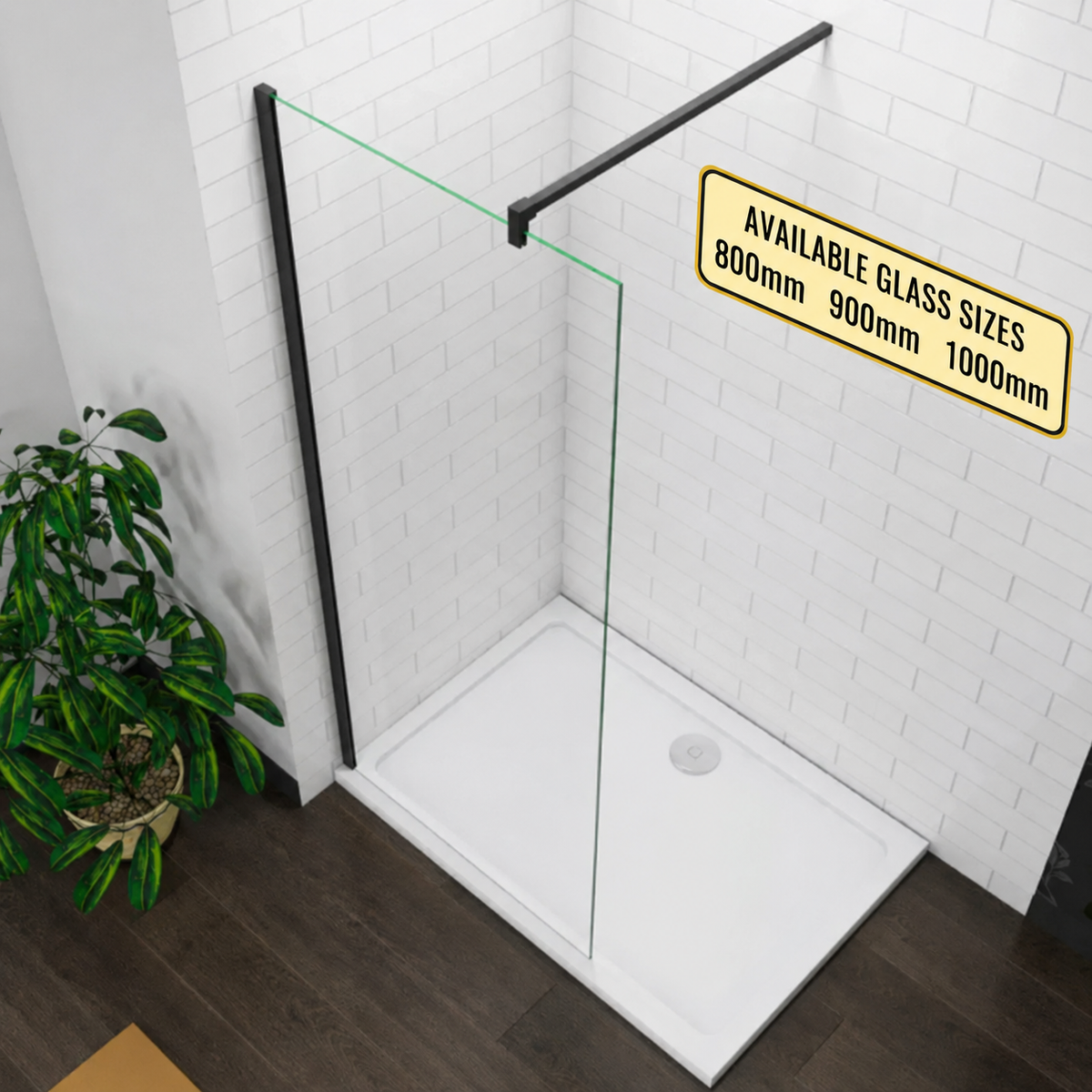 Vitrano Black Walk In Shower Screen 10mm EasyClean Glass 800–1000mm x 1950mm
