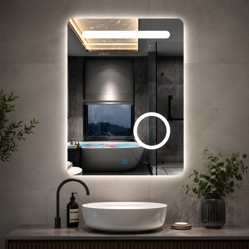 LumeEdgeLux 500x700 LED Bathroom Mirror With Demister & 3x Magnifier – Touch Control