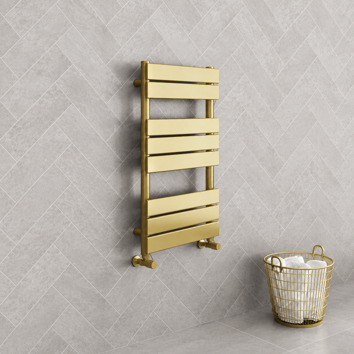 K Rad  Malibu 500mm Wide Brushed Brass Designer Towel Rail
