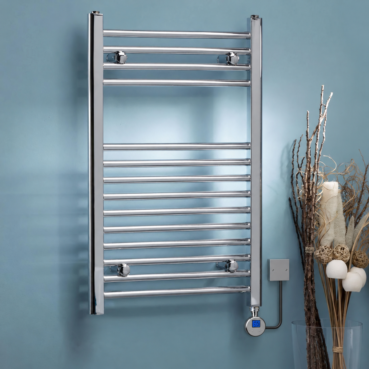 K Warm Thermostatic Electric Straight Towel Rail Chrome