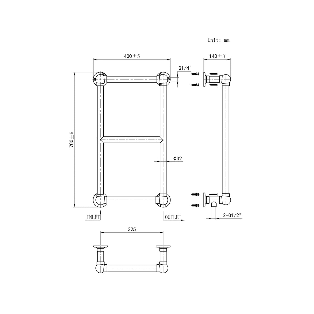 Traditional 3 Bar Victorian Chrome Heated Towel Rail Radiator – 700 x 400mm