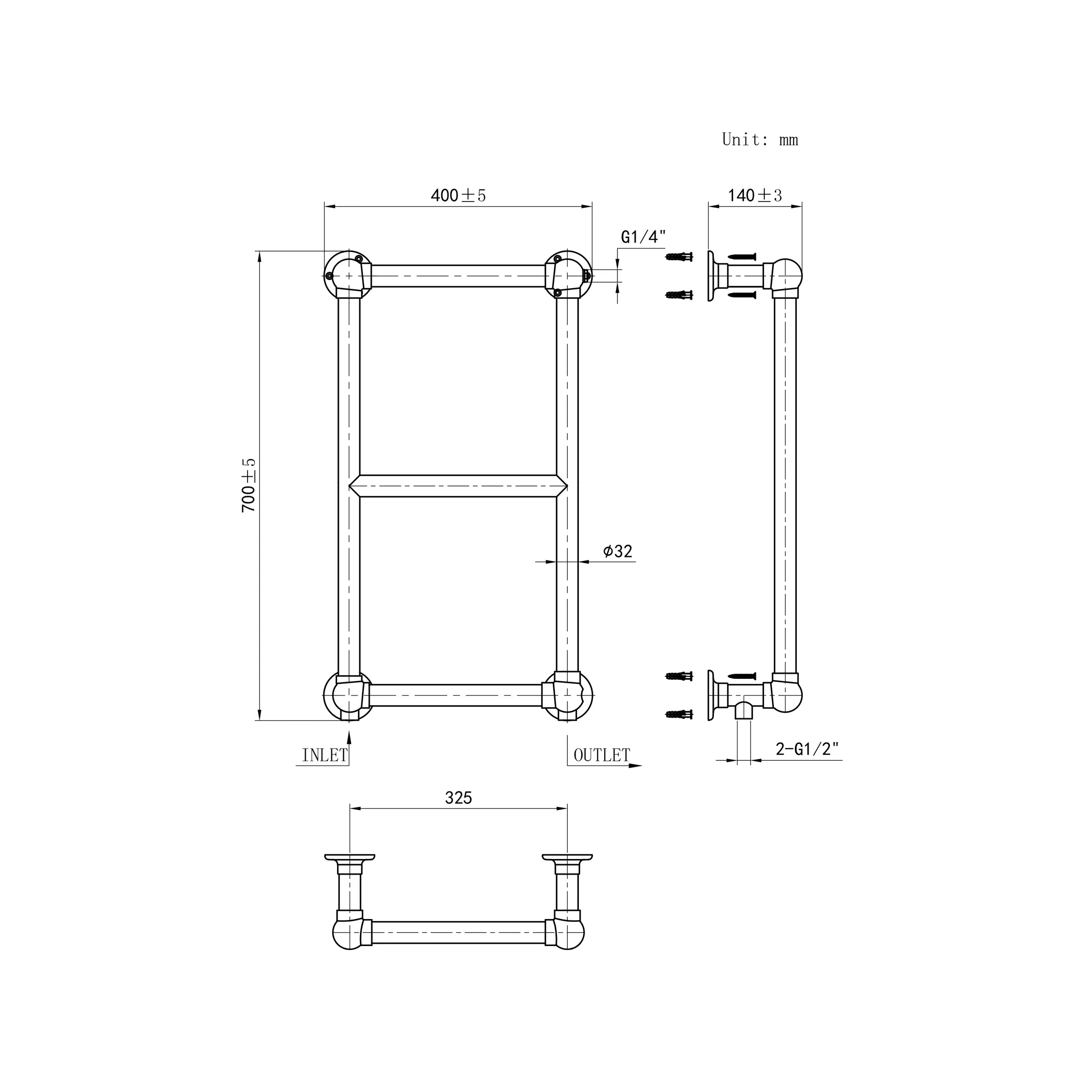 Traditional 3 Bar Victorian Chrome Heated Towel Rail Radiator – 700 x 400mm