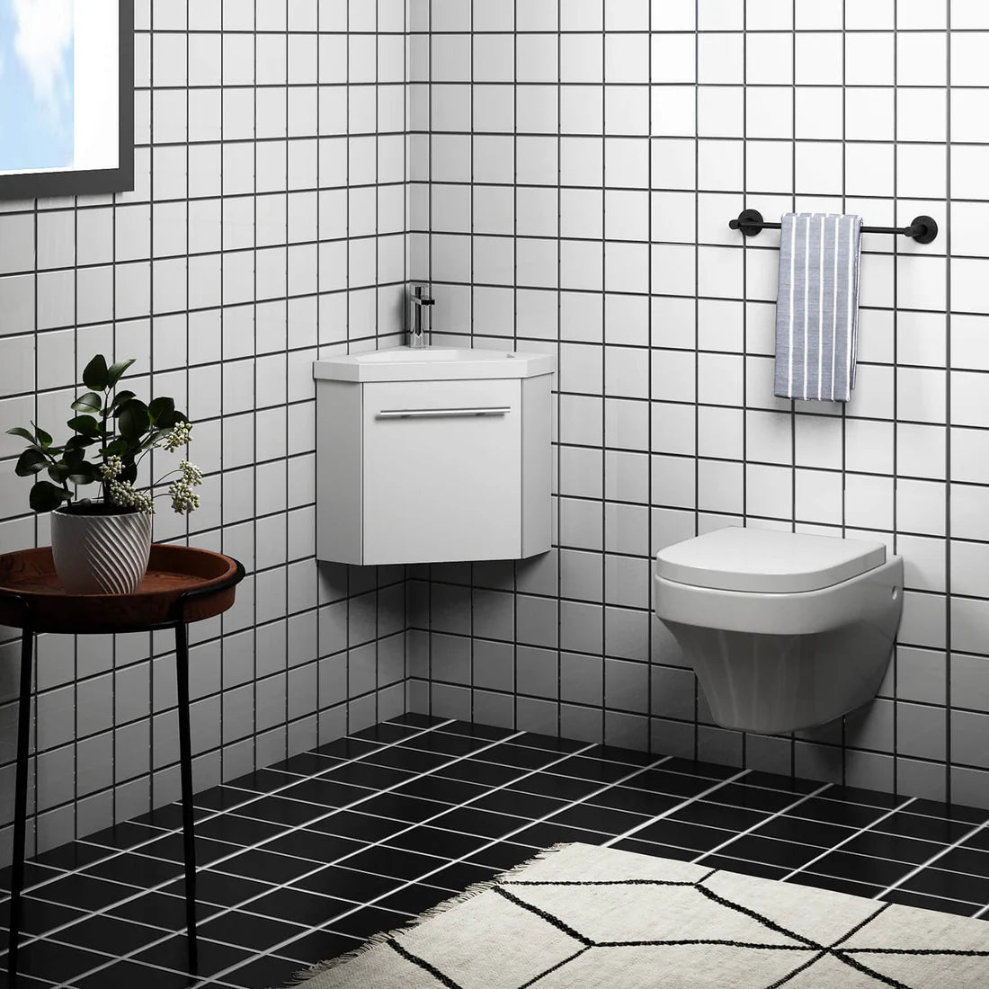 Sila Matt White 400mm Corner Cloakroom Vanity Unit with Resin Basin