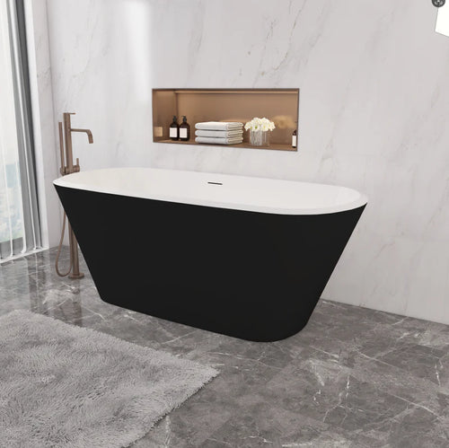 Freestanding double ended bath 1600 x 730mm with white interior and matt black exterior
