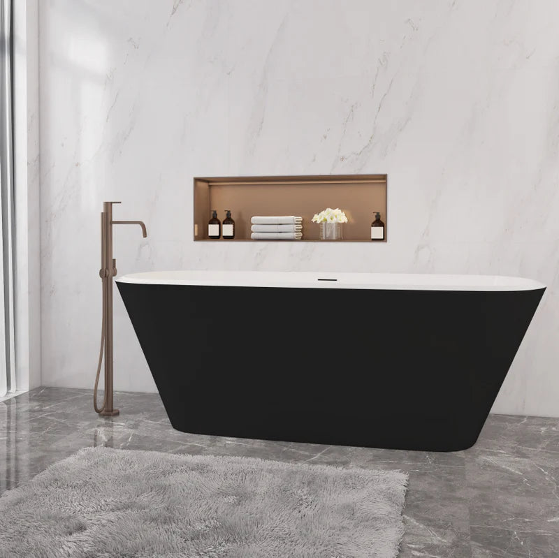 Freestanding double ended bath 1700 x 780mm with white interior and matt black exterior
