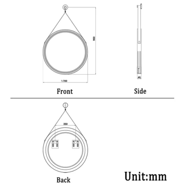 LumeEdgeLux 700mm Round LED Bathroom Mirror With Demister & Leather Strap