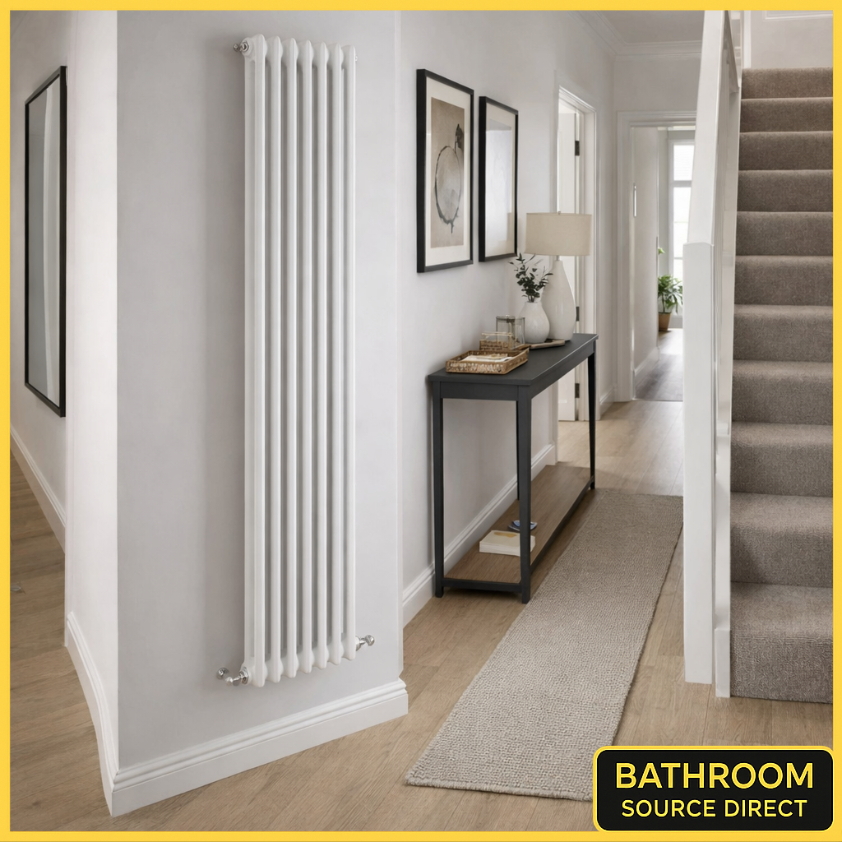 Traditional Cast Iron Style Vertical Column Radiator 1800mm – White 2 Column