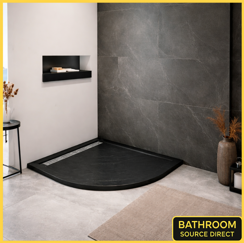 Black Slate Effect Quadrant Shower Tray 900 x 900 30mm Slimline Stone Resin