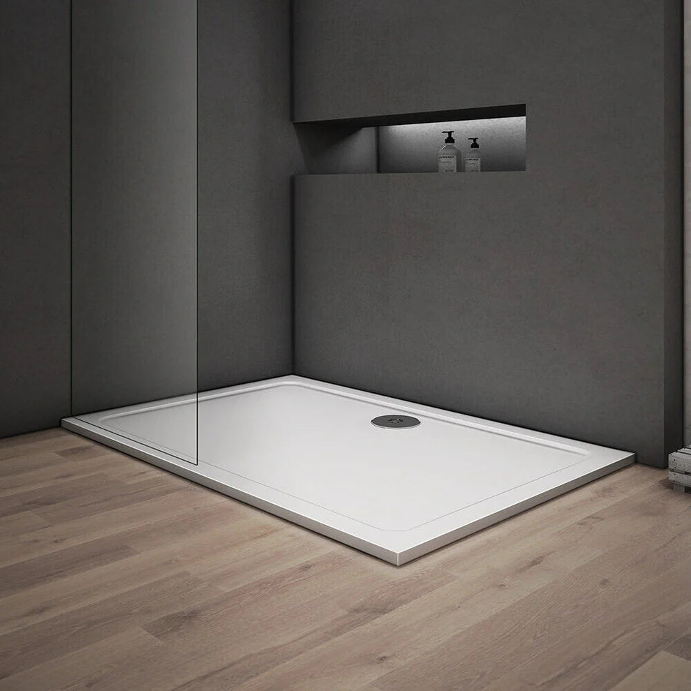 Rectangular Shower Tray 1700 x 700 760 800 900 30mm Slimline Stone Resin White