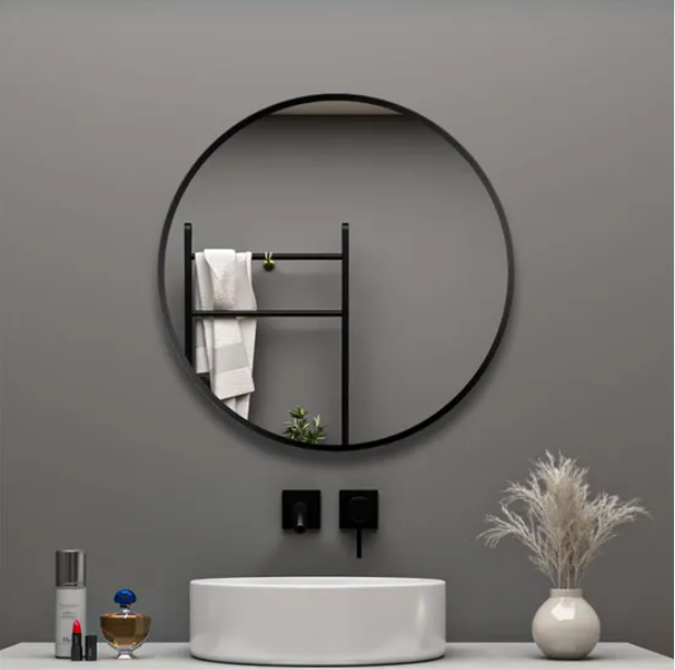 EdgeLux 600mm Round Bathroom Mirror – Black Frame Wall Mounted