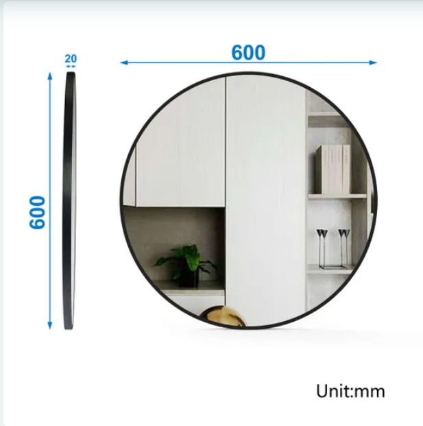 EdgeLux 600mm Round Bathroom Mirror – Black Frame Wall Mounted