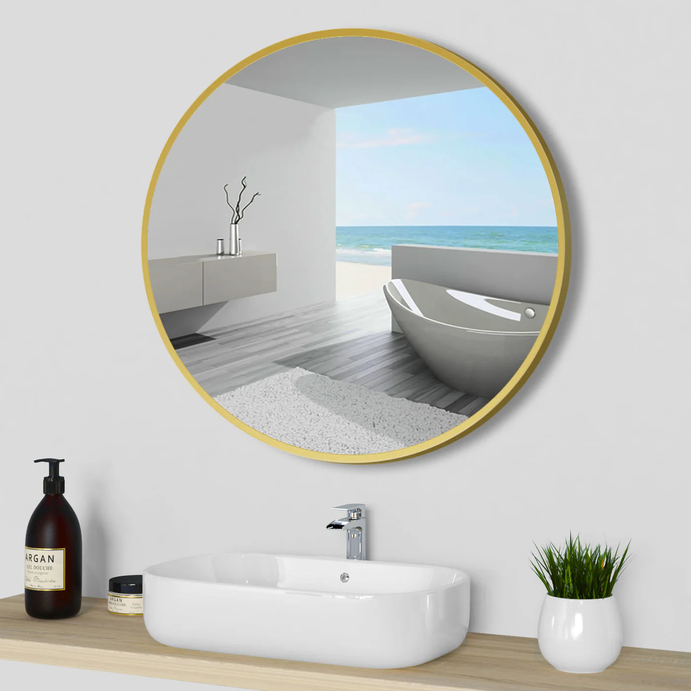 EdgeLux 700mm Round Bathroom Mirror Gold Frame Wall Mounted
