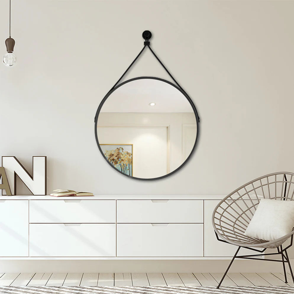 LumeEdgeLux 700mm Round LED Bathroom Mirror With Demister & Leather Strap