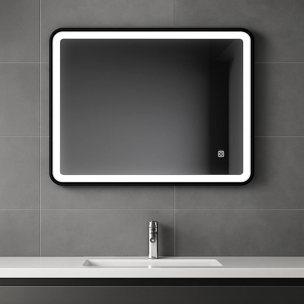 LumeEdgeLux 700×900mm LED Bathroom Mirror – Black Frame with Demister