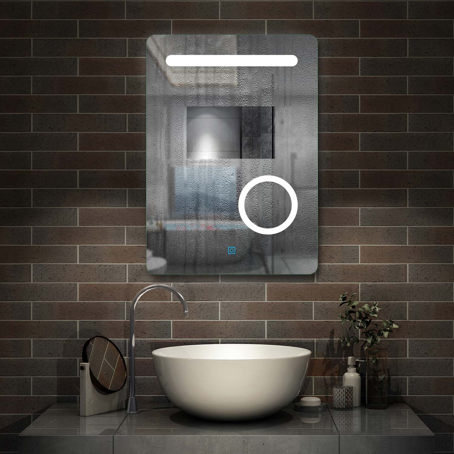 LumeEdgeLux 500x700 LED bathroom mirror with demister and 3x magnifier