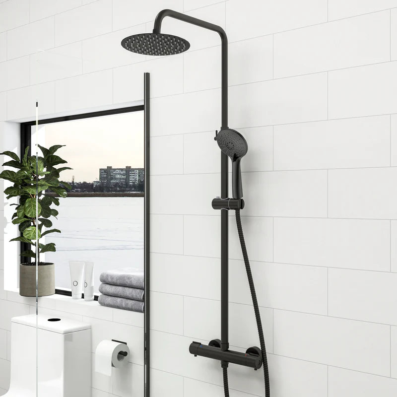 Bath Room Riser Orin Round Thermostatic Shower Riser Kit – Matt Black | Bathroom Source ...