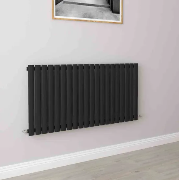 Black Horizontal Oval Column Radiator 600 x 1180mm – Single / Double