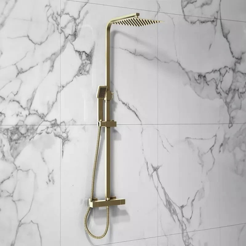 Scudo square thermostatic bar shower system in brushed brass finish
