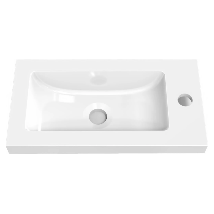 Rectangular white ceramic sink on a white background