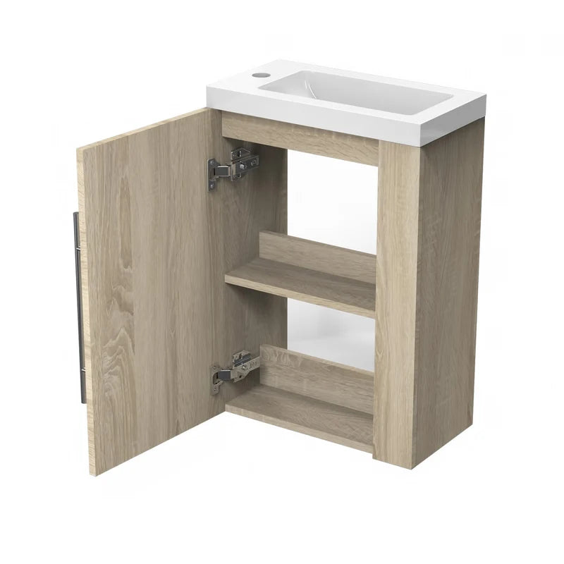 Siv 450mm oak vanity unit internal storage shelf detail