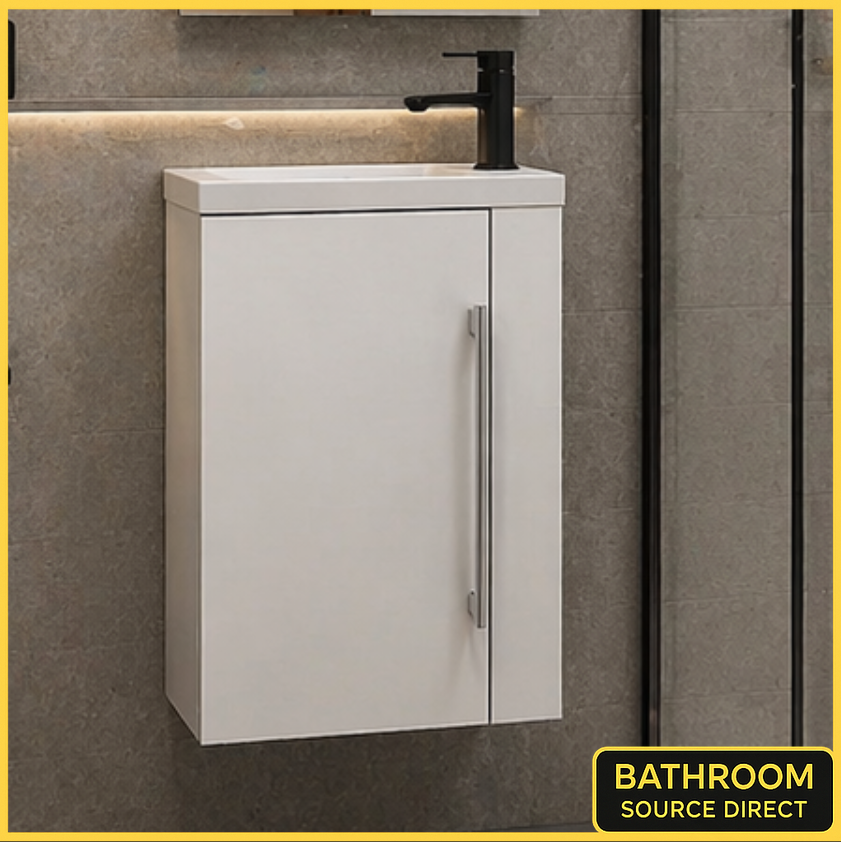 Siv 450mm wall hung vanity unit with basin white front view
