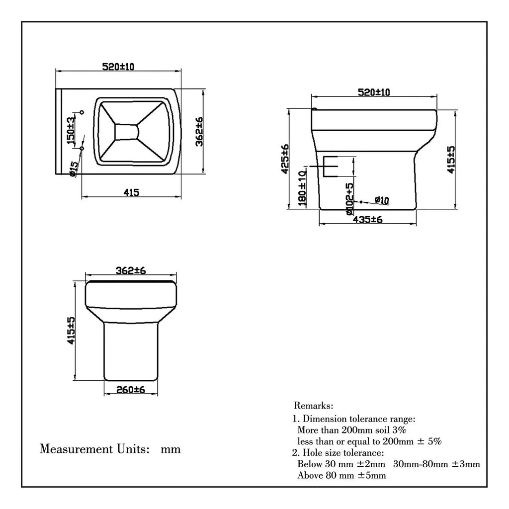 Technical drawing of a ceramic product with dimensions labeled