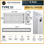 K Rad Type 21 Central Heating Radiator 1200mm Wide White