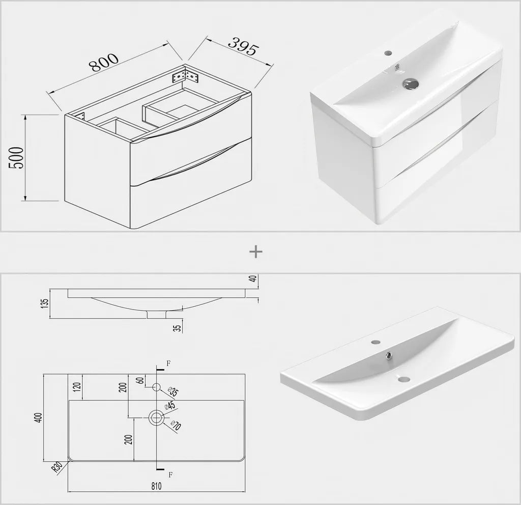 Bathroom vanity with dimensions and specifications on a white background