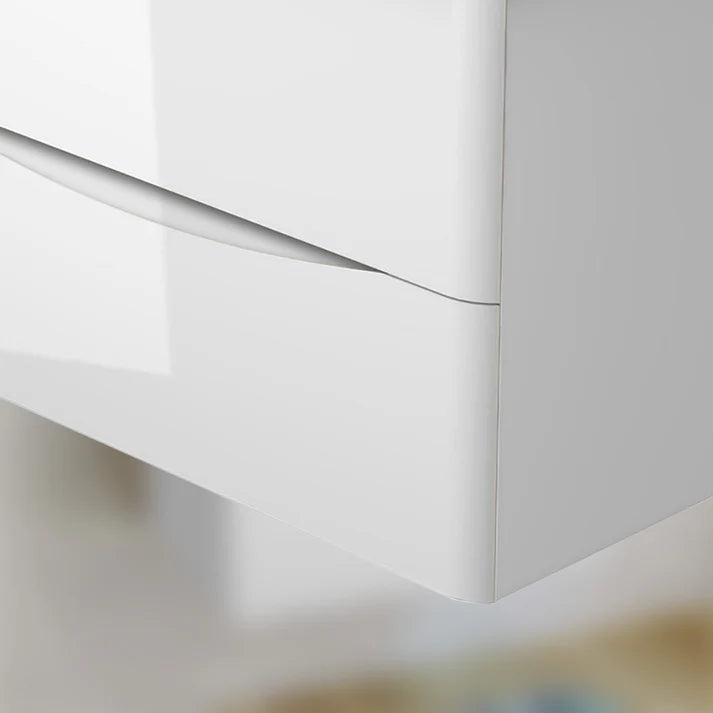 Close-up of a white cabinet corner with a blurred background