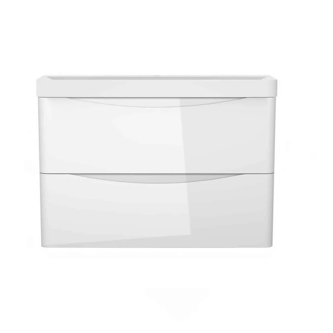 White wall hung vanity unit front view with integrated basin