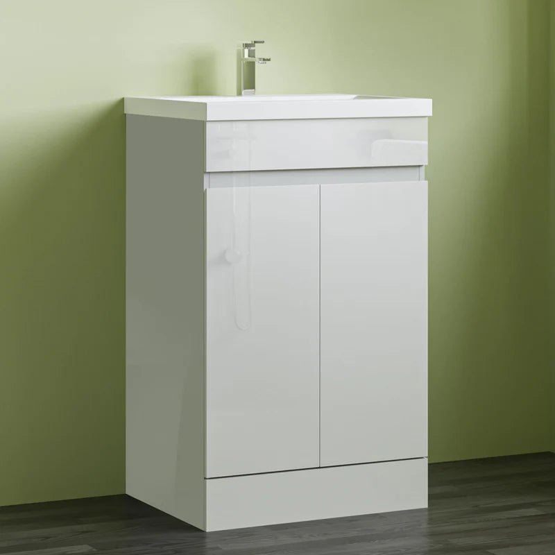Siv 500mm Floor Standing Vanity Unit with Ceramic Basin – Matt White