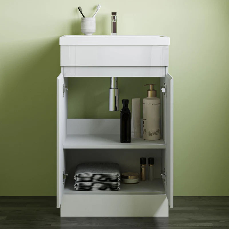 Siv 500mm Floor Standing Vanity Unit with Ceramic Basin – Matt White