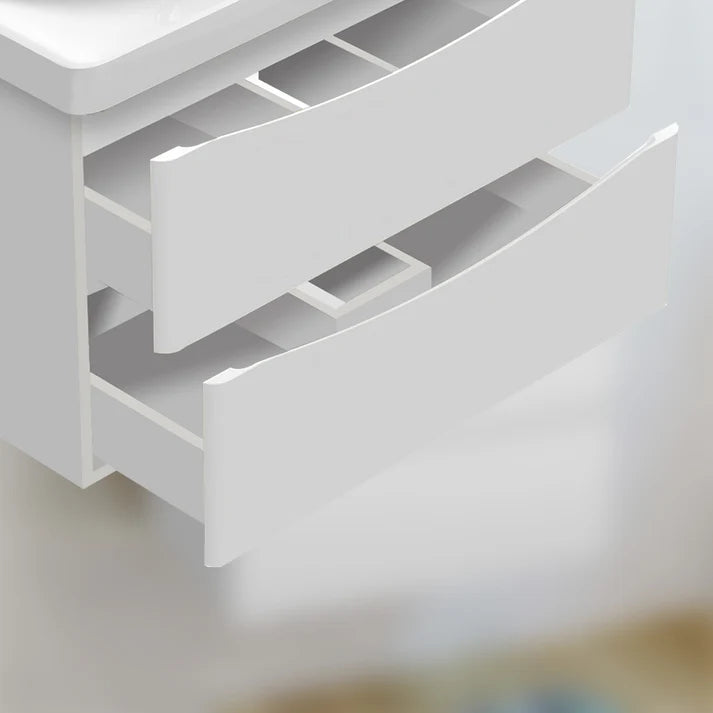 LUNA High Gloss White 800mm Wall Hung Vanity Unit with Cast Mineral Basin – 2 Drawer