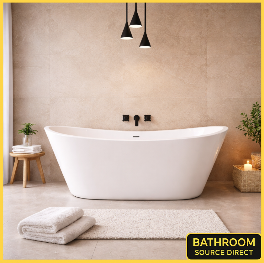 Banevo 1700 x 720mm freestanding bath gloss white acrylic modern double ended design