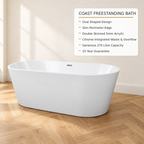 Banevo Coast freestanding bath showing its oval design, slim edge and key features