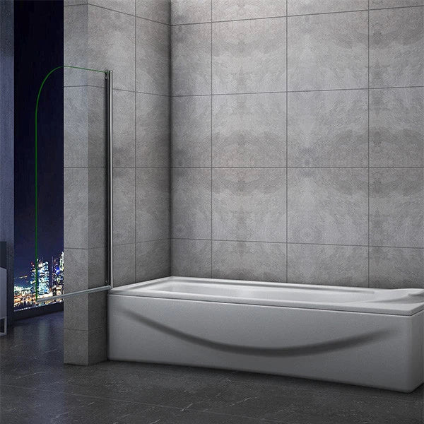 Curved bath shower screen over white bath showing installation space